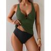 imageEomenie Womens Tankini Swimsuit Two Piece Tummy Control Bathing Suit V Neck Ring Linked Swimwear with High Waisted BottomsArmy Green and Black