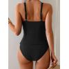 imageEomenie Womens Tankini Swimsuit Two Piece Tummy Control Bathing Suit V Neck Ring Linked Swimwear with High Waisted BottomsBlack
