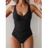 imageEomenie Womens Tankini Swimsuit Two Piece Tummy Control Bathing Suit V Neck Ring Linked Swimwear with High Waisted BottomsBlack
