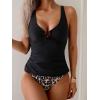 imageEomenie Womens Tankini Swimsuit Two Piece Tummy Control Bathing Suit V Neck Ring Linked Swimwear with High Waisted BottomsBlack and Leopard