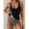 imageEomenie Womens Tankini Swimsuit Two Piece Tummy Control Bathing Suit V Neck Ring Linked Swimwear with High Waisted BottomsBlack and Leopard