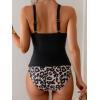 imageEomenie Womens Tankini Swimsuit Two Piece Tummy Control Bathing Suit V Neck Ring Linked Swimwear with High Waisted BottomsBlack and Leopard