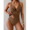 imageEomenie Womens Tankini Swimsuit Two Piece Tummy Control Bathing Suit V Neck Ring Linked Swimwear with High Waisted BottomsBrown
