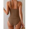 imageEomenie Womens Tankini Swimsuit Two Piece Tummy Control Bathing Suit V Neck Ring Linked Swimwear with High Waisted BottomsBrown