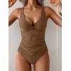 imageEomenie Womens Tankini Swimsuit Two Piece Tummy Control Bathing Suit V Neck Ring Linked Swimwear with High Waisted BottomsBrown