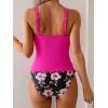 imageEomenie Womens Tankini Swimsuit Two Piece Tummy Control Bathing Suit V Neck Ring Linked Swimwear with High Waisted BottomsHot Pink and Floral