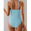 imageEomenie Womens Tankini Swimsuit Two Piece Tummy Control Bathing Suit V Neck Ring Linked Swimwear with High Waisted BottomsLight Blue