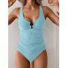 imageEomenie Womens Tankini Swimsuit Two Piece Tummy Control Bathing Suit V Neck Ring Linked Swimwear with High Waisted BottomsLight Blue