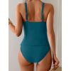 imageEomenie Womens Tankini Swimsuit Two Piece Tummy Control Bathing Suit V Neck Ring Linked Swimwear with High Waisted BottomsPeacock Blue