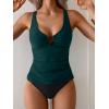 imageEomenie Womens Tankini Swimsuit Two Piece Tummy Control Bathing Suit V Neck Ring Linked Swimwear with High Waisted BottomsPeacock Green Black