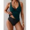 imageEomenie Womens Tankini Swimsuit Two Piece Tummy Control Bathing Suit V Neck Ring Linked Swimwear with High Waisted BottomsPeacock Green Black