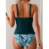imageEomenie Womens Tankini Swimsuit Two Piece Tummy Control Bathing Suit V Neck Ring Linked Swimwear with High Waisted BottomsPeacock Green and Print