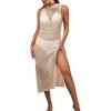 imageEomenie Womens Swimsuit Coverup Crochet Cover Up Split Thigh Hollow Out Beach Maxi Dress