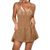 imageEomenie Womens Swimsuit Coverup Crochet V Neck Beach Cover Up Sexy Backless Mini DressKhaki