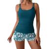 imageEomenie Womens Swimsuit Tankini Set Modest Tummy Control Slimming Bathing Suits Two Piece Swim Suit with High Waisted ShortPeacock Blue