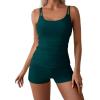 imageEomenie Womens Swimsuit Tankini Set Modest Tummy Control Slimming Bathing Suits Two Piece Swim Suit with High Waisted ShortPeacock Green