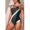 imageEomenie Athletic Womens One Piece Swimsuits Tummy Control Stretch Bathing Suits Color Block Slimming Swimwear