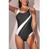 imageEomenie Athletic Womens One Piece Swimsuits Tummy Control Stretch Bathing Suits Color Block Slimming Swimwear
