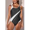 imageEomenie Athletic Womens One Piece Swimsuits Tummy Control Stretch Bathing Suits Color Block Slimming Swimwear