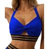 imageEomenie Bikini Top for Women Swimsuit Twist Hollow Bathing Suit Top OnlyNavy Blue
