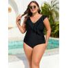 imageEomenie One Piece Plus Size Tummy Control Swimsuit for Women Slimming Bathing Suits Ruffle V Neck Swim Suit SwimwearBlack