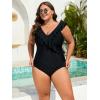 imageEomenie One Piece Plus Size Tummy Control Swimsuit for Women Slimming Bathing Suits Ruffle V Neck Swim Suit SwimwearBlack