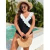 imageEomenie One Piece Plus Size Tummy Control Swimsuit for Women Slimming Bathing Suits Ruffle V Neck Swim Suit SwimwearBlack and White