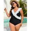 imageEomenie One Piece Plus Size Tummy Control Swimsuit for Women Slimming Bathing Suits Ruffle V Neck Swim Suit SwimwearBlack and White