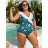 imageEomenie One Piece Plus Size Tummy Control Swimsuit for Women Slimming Bathing Suits Ruffle V Neck Swim Suit SwimwearBlue Pink Floral