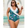 imageEomenie One Piece Plus Size Tummy Control Swimsuit for Women Slimming Bathing Suits Ruffle V Neck Swim Suit SwimwearBlue Pink Floral