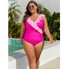 imageEomenie One Piece Plus Size Tummy Control Swimsuit for Women Slimming Bathing Suits Ruffle V Neck Swim Suit SwimwearHot Pink and Pink