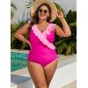 imageEomenie One Piece Plus Size Tummy Control Swimsuit for Women Slimming Bathing Suits Ruffle V Neck Swim Suit SwimwearHot Pink and Pink