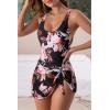 imageEomenie One Piece Swimdress Swimsuits for Women Tummy Control Swim Dresses Skirt Bathing SuitBlack  Orange Plants