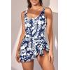 imageEomenie One Piece Swimdress Swimsuits for Women Tummy Control Swim Dresses Skirt Bathing SuitBlue White Print