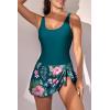imageEomenie One Piece Swimdress Swimsuits for Women Tummy Control Swim Dresses Skirt Bathing SuitBright Cyan Print