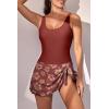 imageEomenie One Piece Swimdress Swimsuits for Women Tummy Control Swim Dresses Skirt Bathing SuitCaramel Print