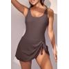 imageEomenie One Piece Swimdress Swimsuits for Women Tummy Control Swim Dresses Skirt Bathing SuitCoffee