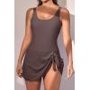 imageEomenie One Piece Swimdress Swimsuits for Women Tummy Control Swim Dresses Skirt Bathing SuitCoffee
