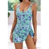 imageEomenie One Piece Swimdress Swimsuits for Women Tummy Control Swim Dresses Skirt Bathing SuitGreen  Purple  Flower Printed