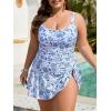 imageEomenie Plus Size Swimdress for Women One Piece Swimsuit Tummy Control Swim Dresses Skirt Bathing SuitBlue Printed