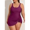 imageEomenie Plus Size Swimdress for Women One Piece Swimsuit Tummy Control Swim Dresses Skirt Bathing SuitBurgundy