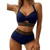 imageEomenie Two Piece Swimsuits Tummy Control Twist Hollow Bikini Sets High Waisted Criss Cross 2 Piece Bathing Suits