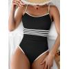 imageEomenie Womens One Piece Swimsuit Tummy Control Bathing Suit Spaghetti Strap Color Block Swim Suit 1 Piece Slim SwimwearBlack