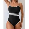 imageEomenie Womens One Piece Swimsuit Tummy Control Bathing Suit Spaghetti Strap Color Block Swim Suit 1 Piece Slim SwimwearBlack