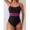 imageEomenie Womens One Piece Swimsuit Tummy Control Bathing Suit Spaghetti Strap Color Block Swim Suit 1 Piece Slim SwimwearBlack and Hot Pink