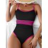 imageEomenie Womens One Piece Swimsuit Tummy Control Bathing Suit Spaghetti Strap Color Block Swim Suit 1 Piece Slim SwimwearBlack and Hot Pink