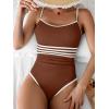 imageEomenie Womens One Piece Swimsuit Tummy Control Bathing Suit Spaghetti Strap Color Block Swim Suit 1 Piece Slim SwimwearBrown and White