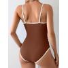 imageEomenie Womens One Piece Swimsuit Tummy Control Bathing Suit Spaghetti Strap Color Block Swim Suit 1 Piece Slim SwimwearBrown and White