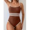 imageEomenie Womens One Piece Swimsuit Tummy Control Bathing Suit Spaghetti Strap Color Block Swim Suit 1 Piece Slim SwimwearBrown and White