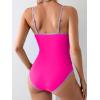 imageEomenie Womens One Piece Swimsuit Tummy Control Bathing Suit Spaghetti Strap Color Block Swim Suit 1 Piece Slim SwimwearHot Pink